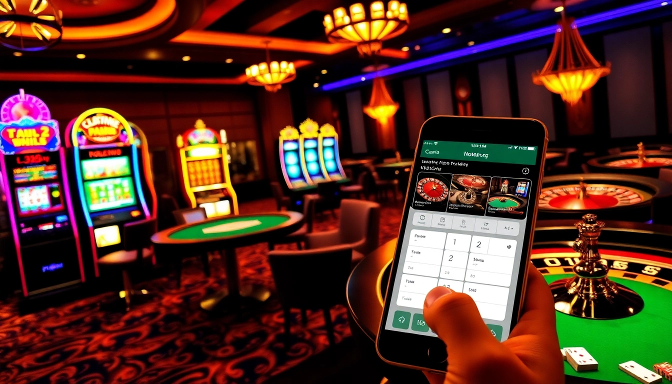 Experience the thrilling world of Nohu900.org with vibrant casino elements, including slot machines and poker tables.
