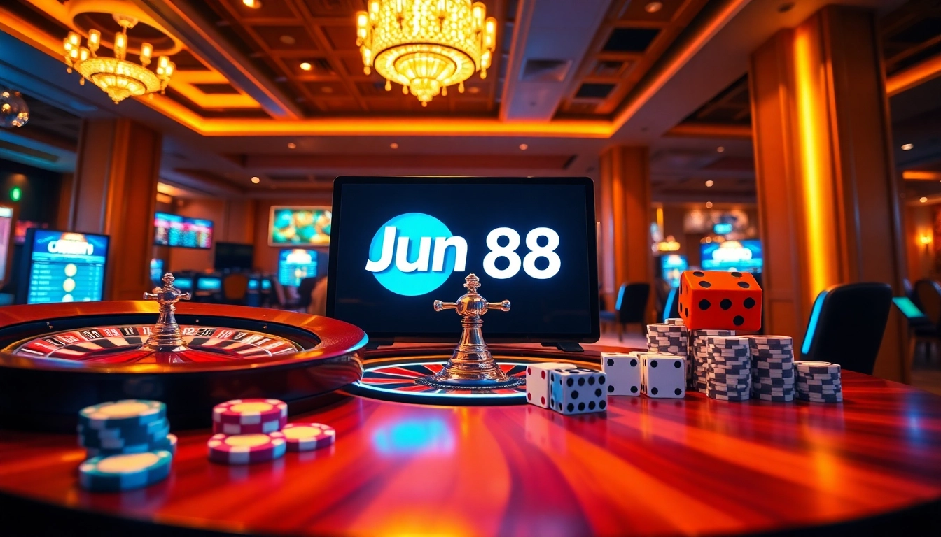 Experience the excitement of online gaming at Jun 88 with vibrant casino elements.