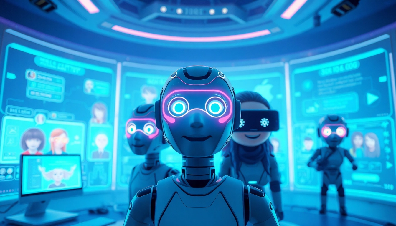 Engaging visual of juicy AI chatbot characters in a futuristic digital setting.