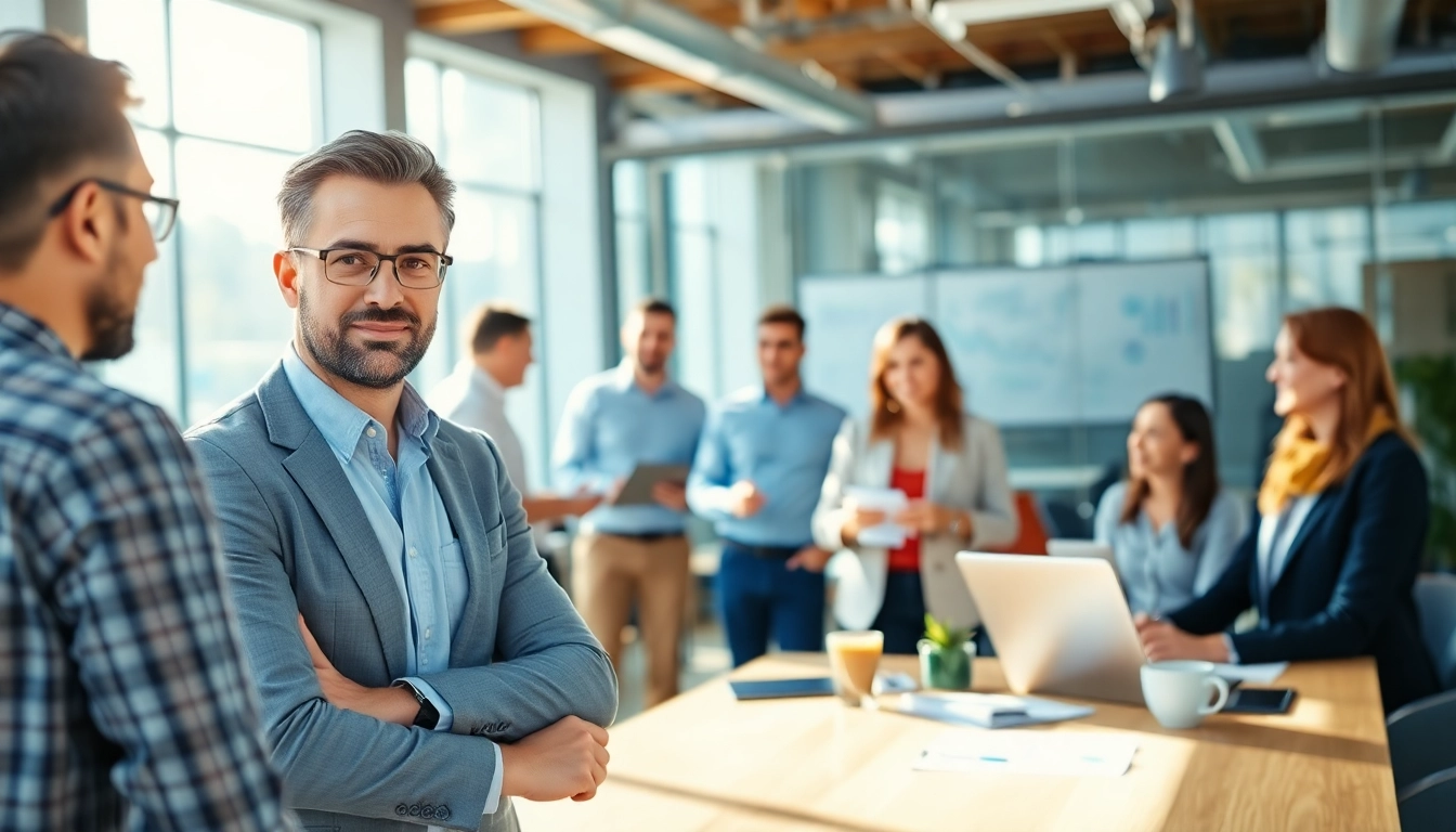 Headhunter IT engagiert in der Zusammenarbeit mit IT-Profis in einem modernen Büro.