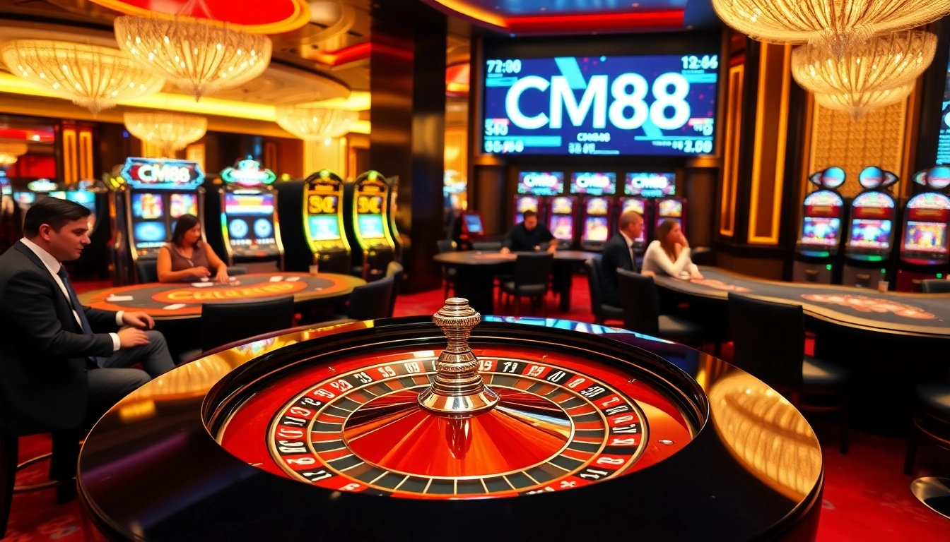 Experience the thrill of the casino at CM88, where players engage with a vibrant roulette table.