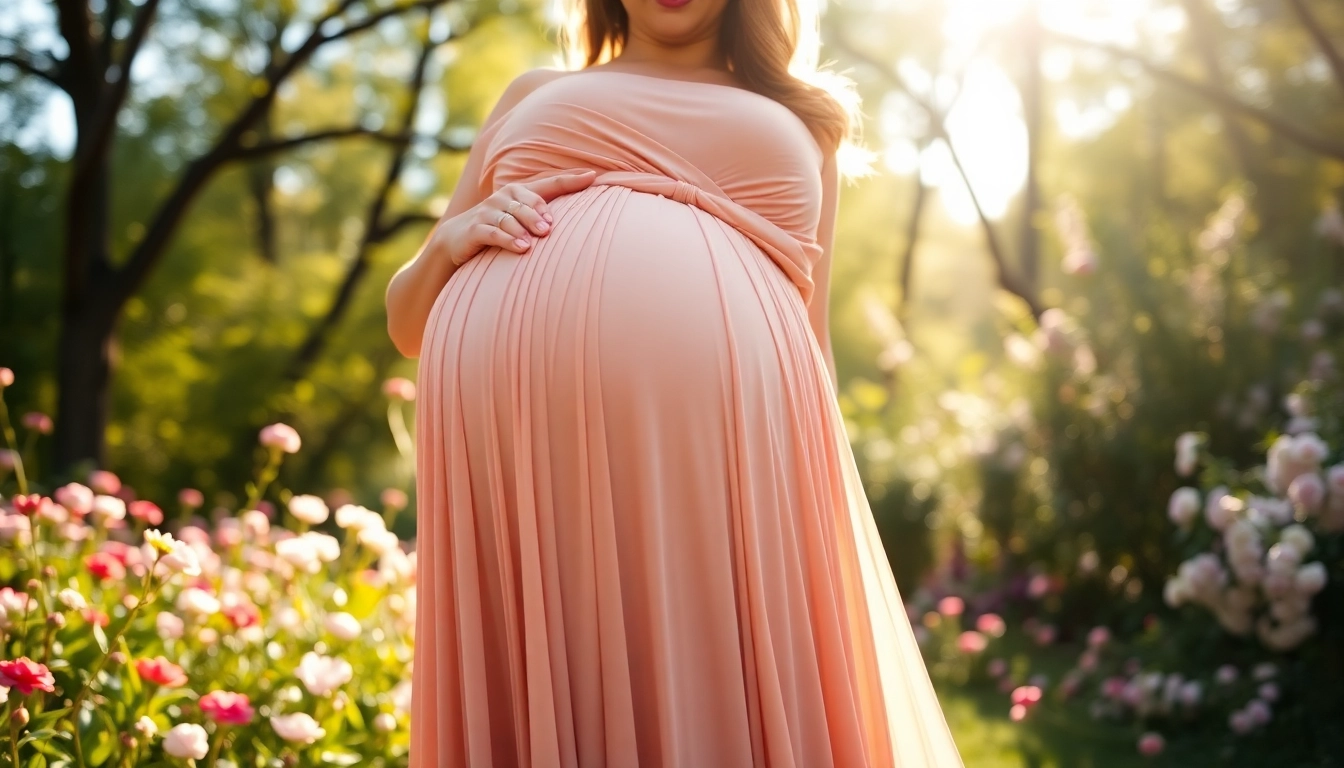 Wunderschöne Babybauch Fotografie eines Schwangeschaftsfotos mit schwangeren Frauen in der Natur.