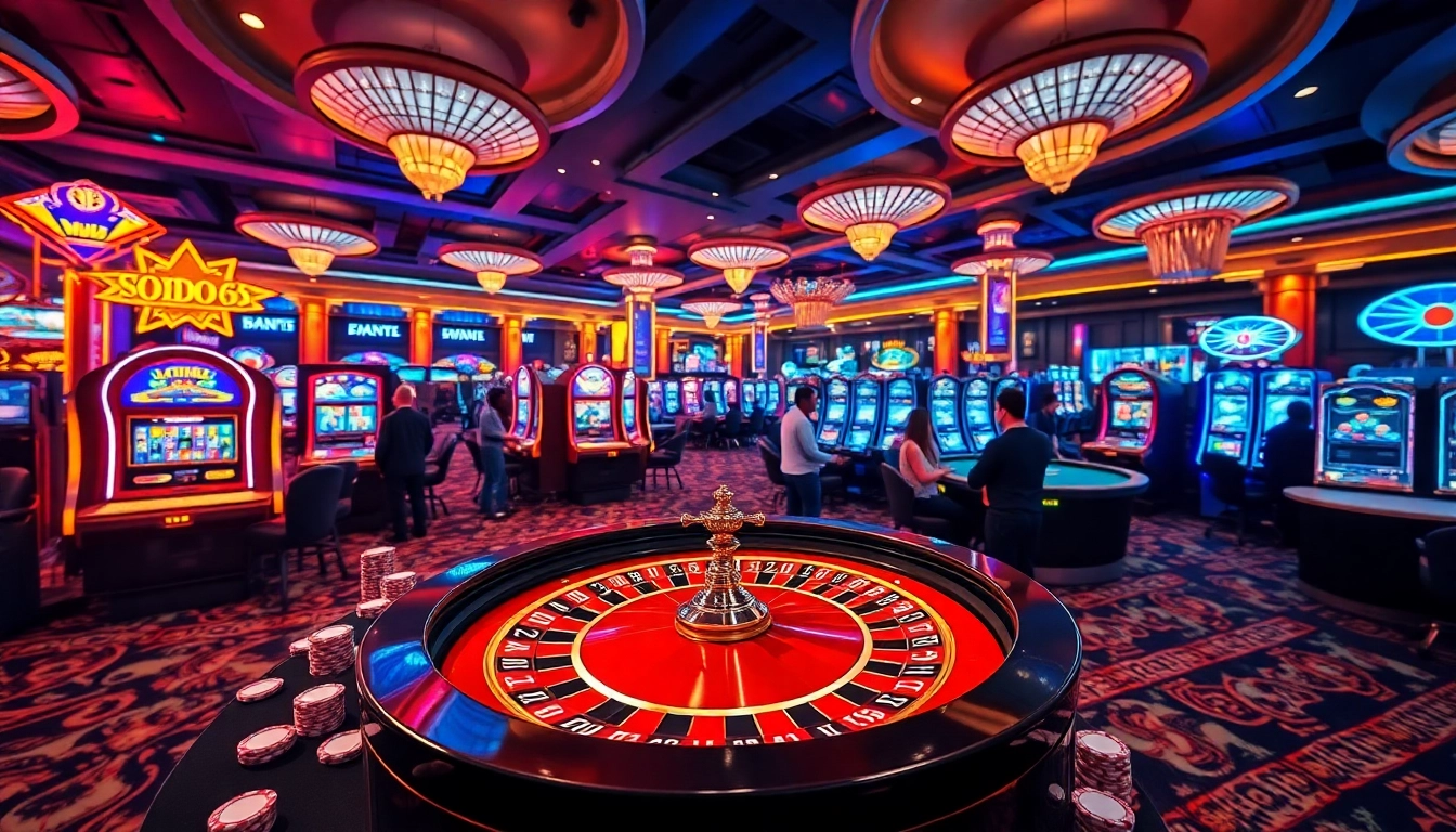 SODO66 players engaging at a vibrant roulette table in a luxurious casino atmosphere.