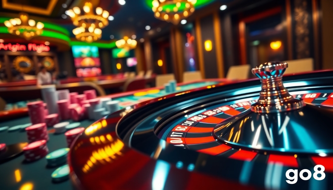 Experience thrilling gaming moments at go8 online casino with vibrant roulette and poker elements.
