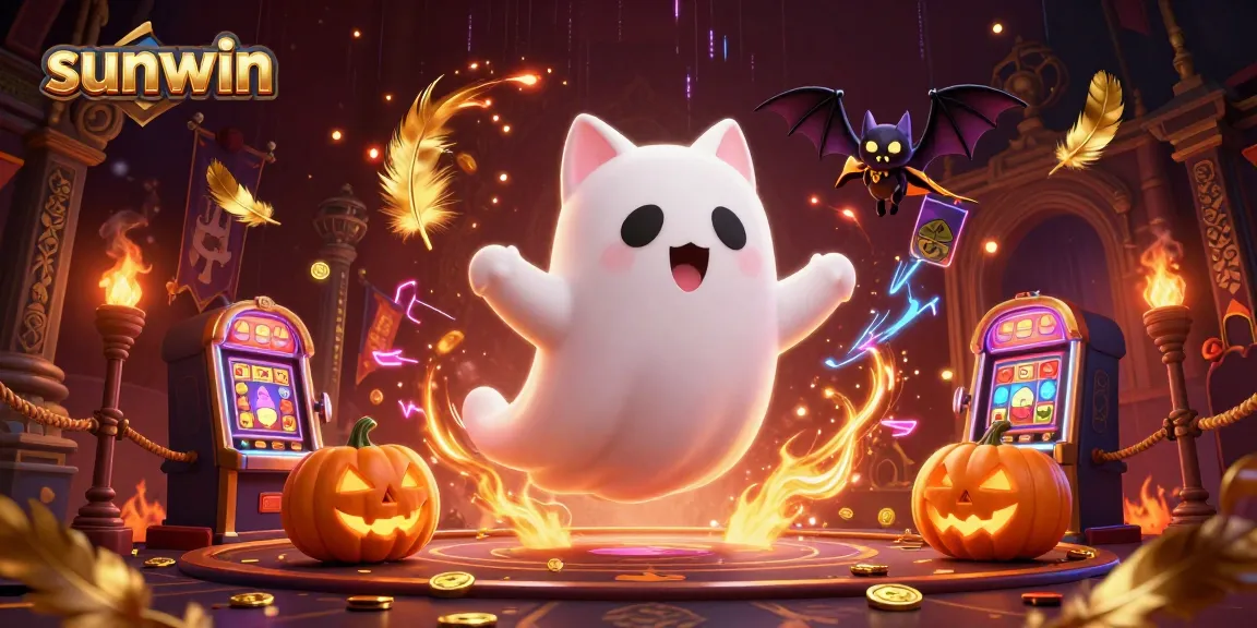 Win big with sunwin as a ghost cat and vampire bat explore a haunted casino landscape.