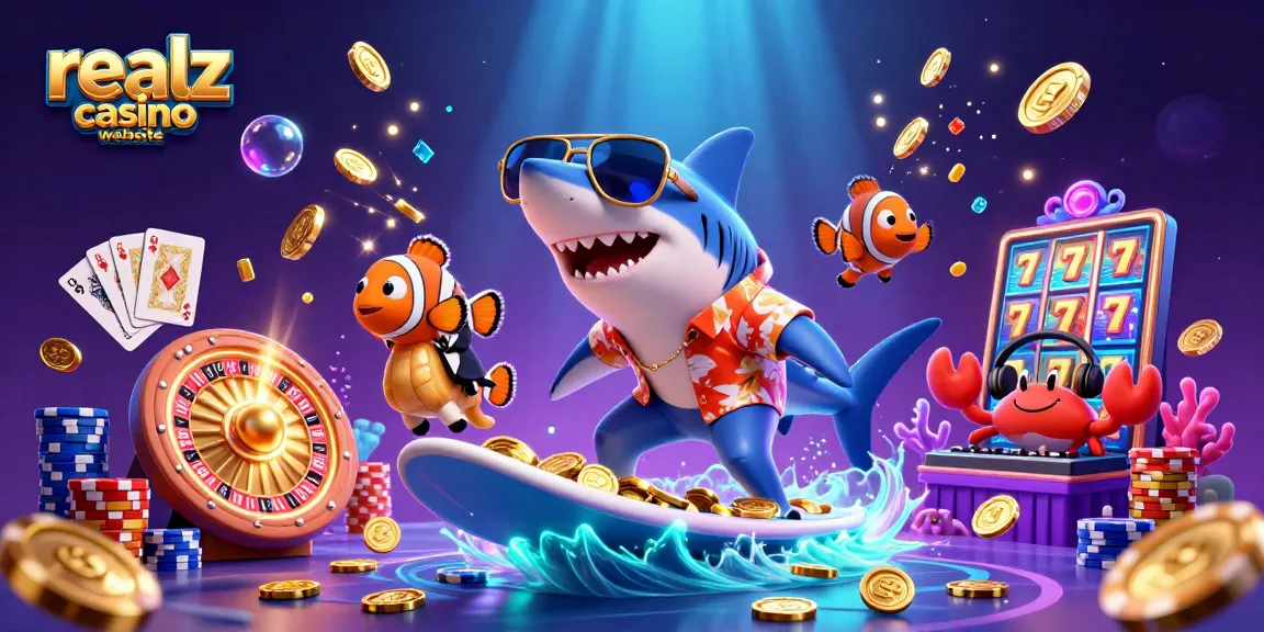 Spielen Sie auf der realz casino website mit aufregenden Casino-Elementen in einer humorvollen Unterwasserszene.