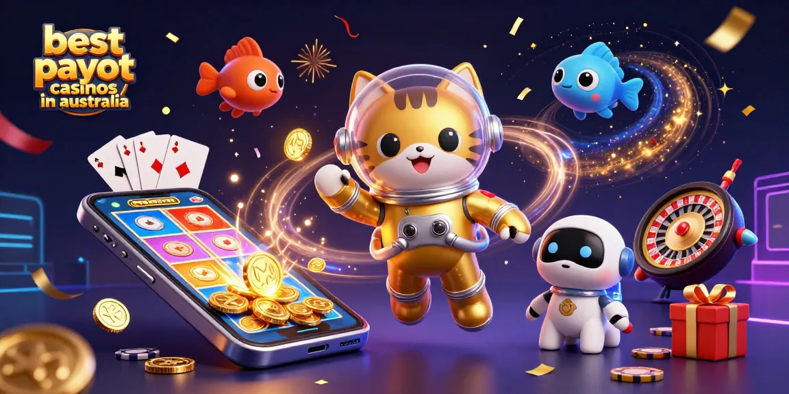 Win big with the best payout casinos in Australia featuring a dynamic casino-themed scene with exciting game elements.